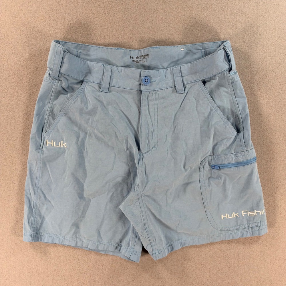Huk Performance Fishing Shorts Large Blue Stretch Utility Pockets